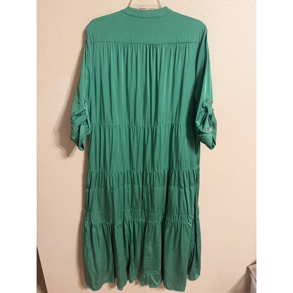 Chicos Tiered Maxi Dress Womens 2 L Green Excellent Roll Tab Sleeve Modal - Picture 4 of 4